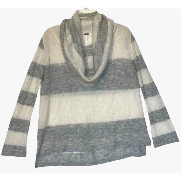 Free People Gray White Stripe Alpaca Blend Turtle Neck Sweater Pullover - Picture 1 of 8
